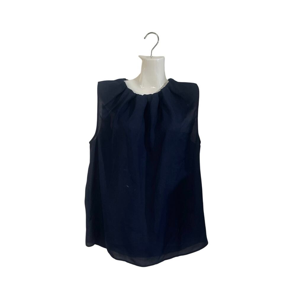 Joe Fresh Sleeveless Navy Blue Pleated Mock Neckline Blouse M Flowy Lightweight